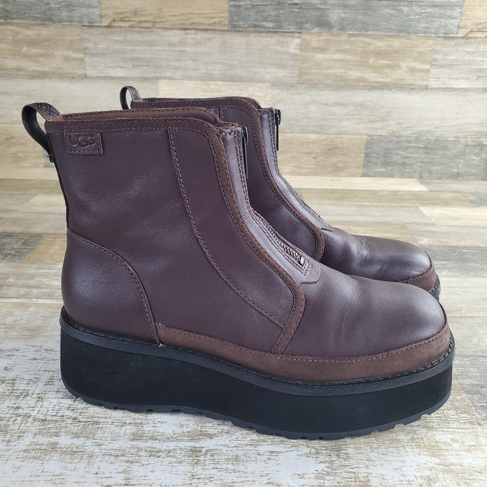 UGG Cityfunc Womens Zip Platform Boots Sz 9 Burnt Cedar Upper Leather Comfort